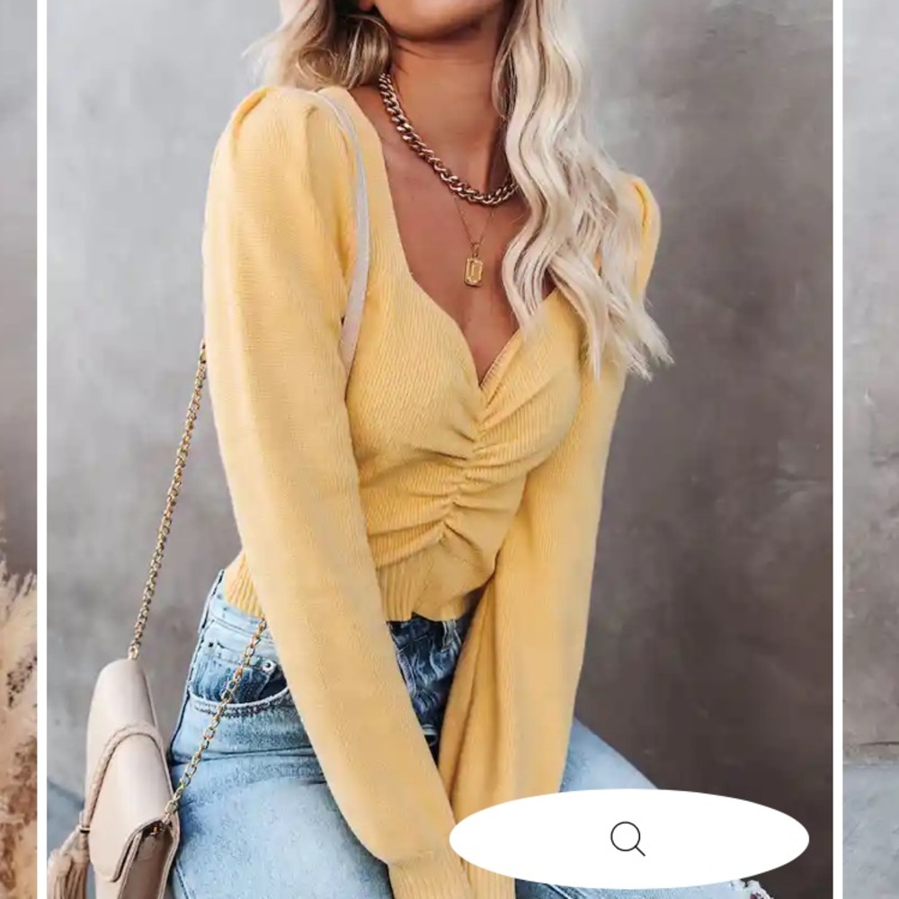 Aimee Ruched Crop Knit Sweater Top - Light Yellow